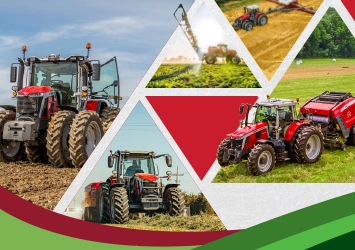 Massey Ferguson tractors and sprayers in field.